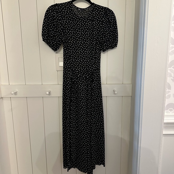 zara printed midi dress with belt black polka dot - Picture 1 of 3
